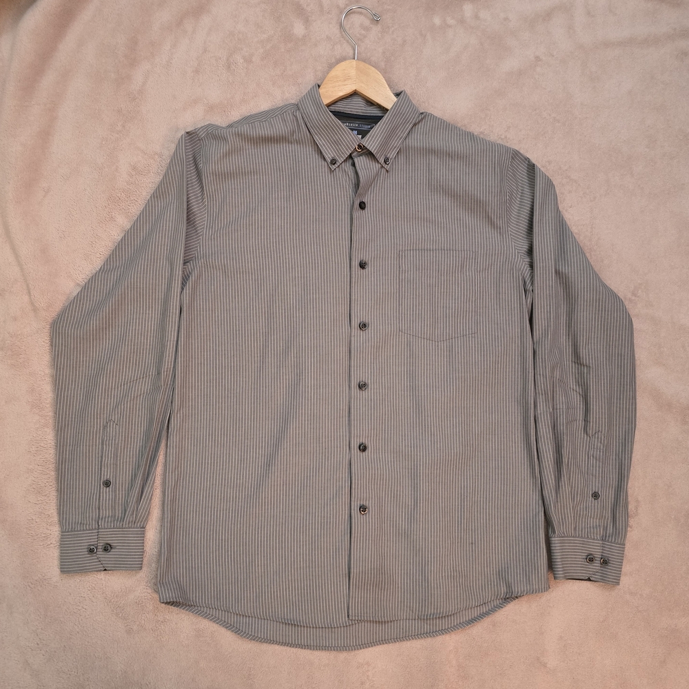 Van Heusen Gray Casual Button Down Long Sleeve Shirt Slim Fit